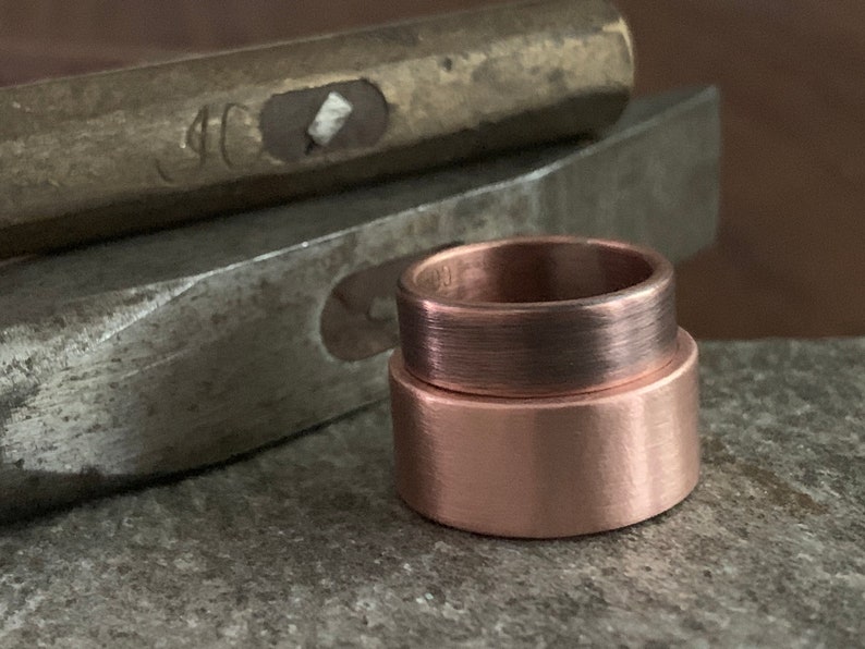 Solid Copper Wedding Band Ring Set 9mm or 6mm Width Unique Rustic 7th Anniversary His & Hers Jewelry Gift image 3