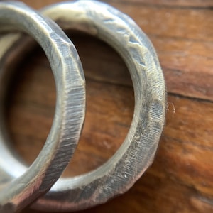 Distressed Weathered Beaten Sterling Silver Wedding Band or Stack Ring - Custom Sized - Unique Hand Forged Jewelry For Him or Her