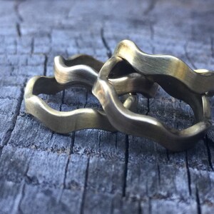 Thin Wavy Gold Stack Ring - Solid Brass Band - Stackable - Brushed / Antiqued Finish
