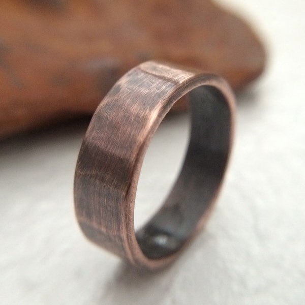 Women's 6mm Rustic Copper Wedding Band - Simple Minimalist Unisex Ring - Finished in Oxidized or Raw Copper - 7th Anniversary Gift