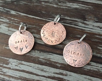Rustic Copper Dog Tag - 1" Round Pet ID or Nametag - Custom Stamped and Personalized Pet Name Tag