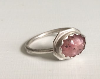Custom Pink Sapphire Engagement or Solitaire Ring in Sterling Silver - Natural Raw Rose Cut Geometric September Birthstone Jewelry