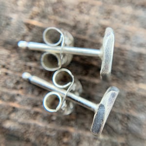 Rustic Sterling Silver Studs - Organic Oxidized Silver 6mm Earrings for Men or Women - Simple Everyday Wear Unisex Jewelry Gifts image 2