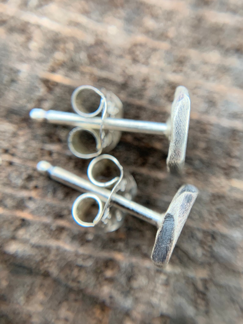 Rustic Sterling Silver Studs - Organic Oxidized Silver 6mm Earrings for Men or Women - Simple Everyday Wear Unisex Jewelry Gifts image 2