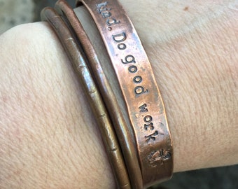 Inspirational Bracelet - Rustic Copper Cuff w/ Stamped Quote - 7th Anniversary Gift