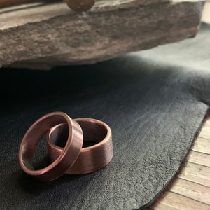 Solid Copper Wedding Band Ring Set 9mm or 6mm Width Unique Rustic 7th Anniversary His & Hers Jewelry Gift image 5