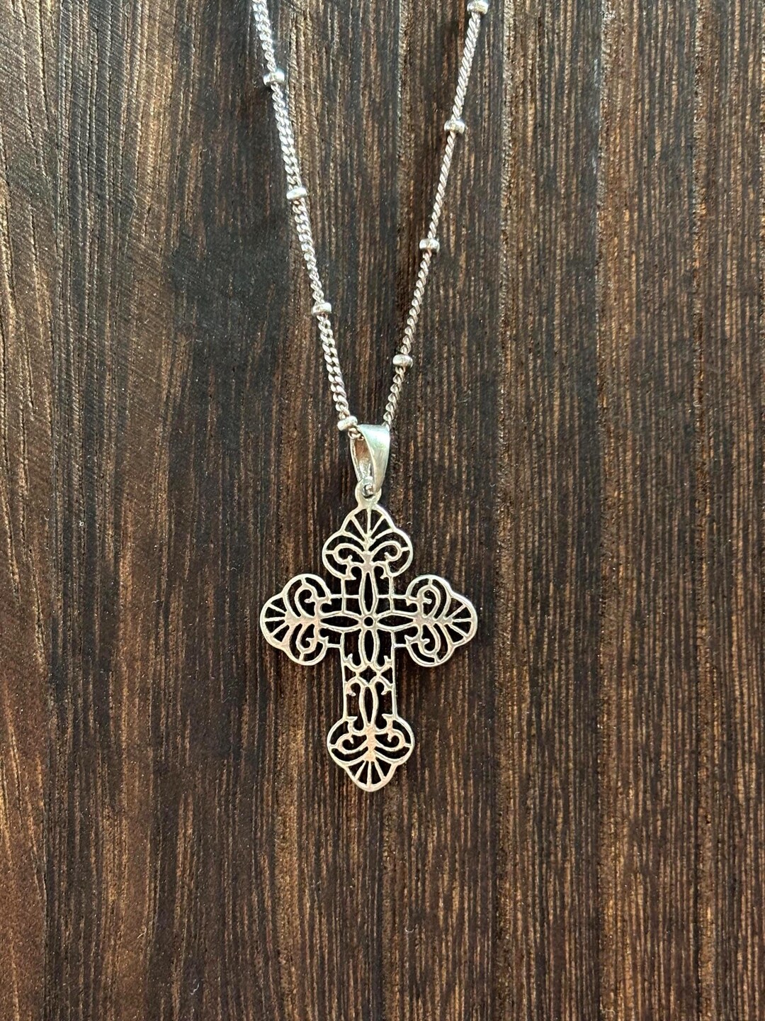 925 Sterling Silver Filigree Christian Cross Pendant W/ Adjustable ...