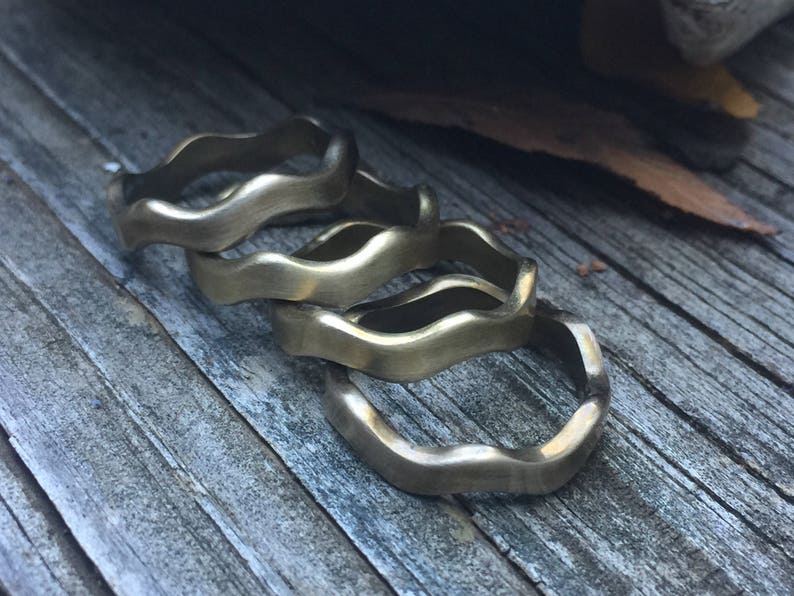 Thin Wavy Gold Stack Ring Solid Brass Band Stackable | Etsy