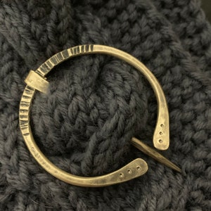 Penannular Brooch / Shawl or Cloak Pin - Hand Forged Rustic Gold Brass - Celtic / Viking / Scottish Highland Style - Cosplay Jewelry