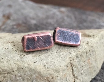 Rustic Copper Stud Earrings for Men or Women - Small Simple Chunky Minimalist Jewelry 8mm or Custom Sizes