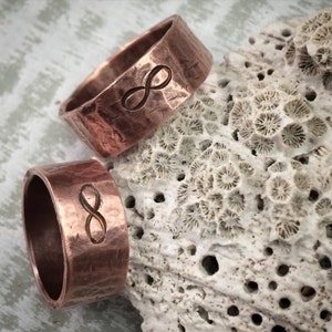 Personalized Copper Wedding Band Set - His and Hers Distressed Rustic Stamped Ring or 7th Anniversary Gift