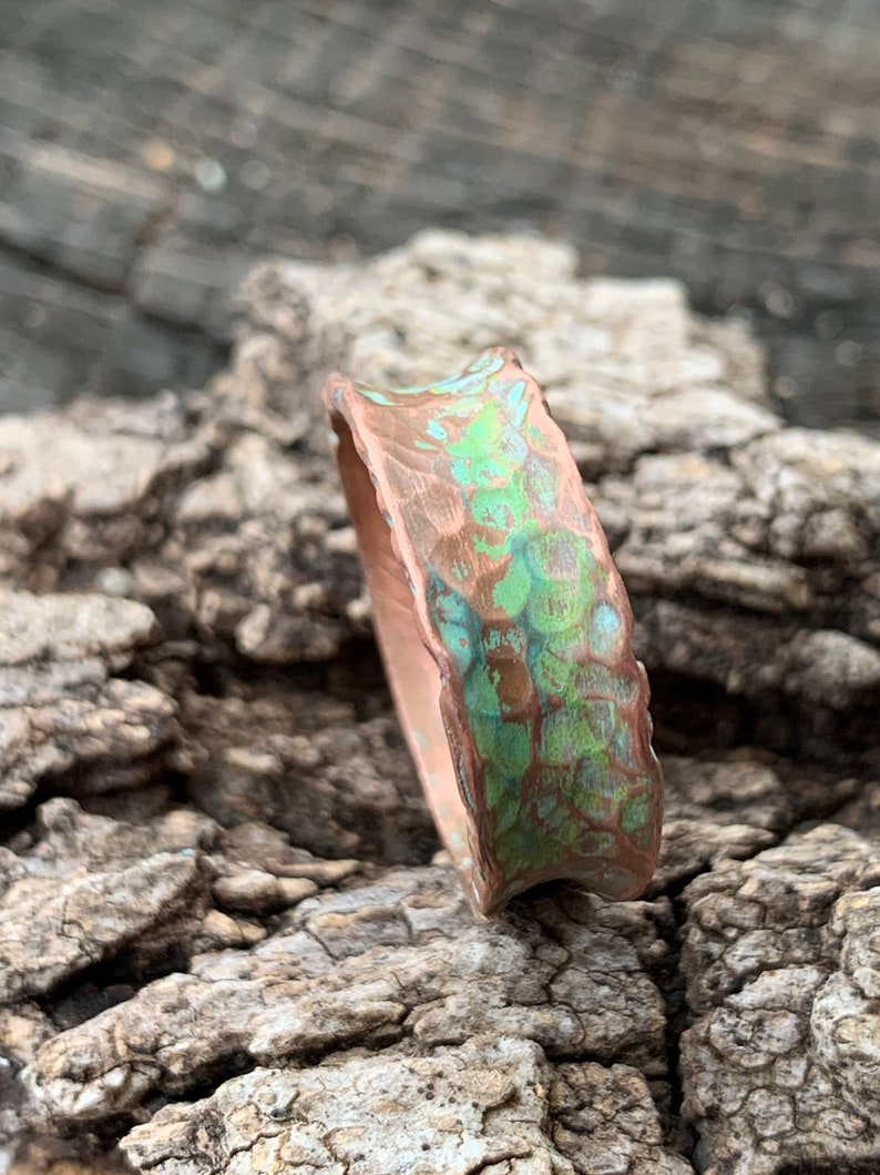 Green Copper Ring Rustic Verdigris 8mm Wedding Band Size 8 Etsy