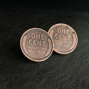 Copper Wheat Penny Stud Earrings - Rustic Finish Coin Jewelry - 7th Anniversary Gift for Her
