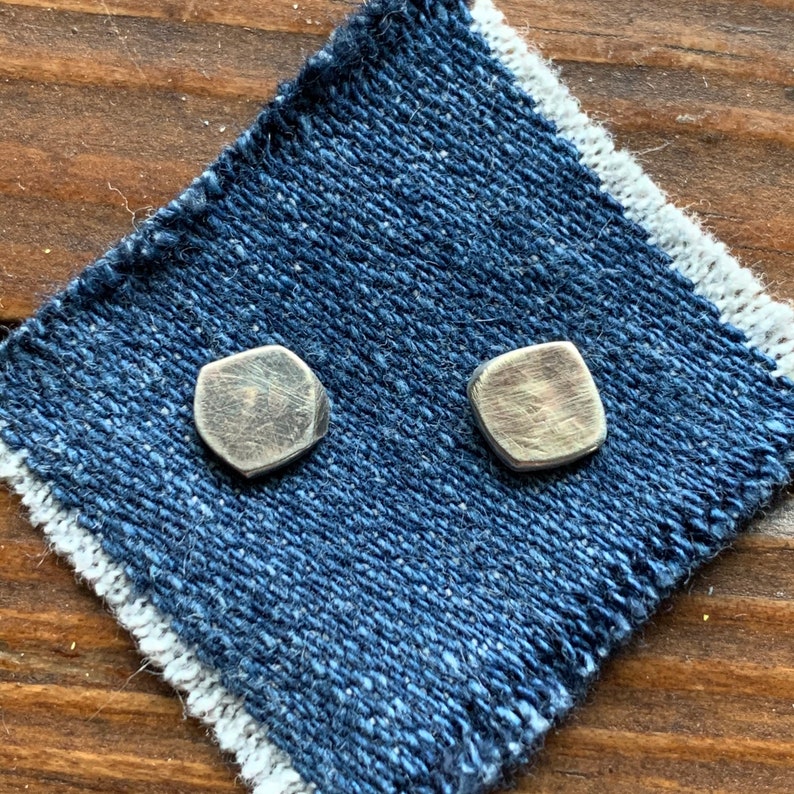 Rustic Sterling Silver Studs - Organic Oxidized Silver 6mm Earrings for Men or Women - Simple Everyday Wear Unisex Jewelry Gifts image 5