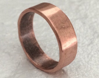 6mm Wedding Band - Raw Polished Copper Minimalist Ring - 7th Anniversary Unisex Jewelry