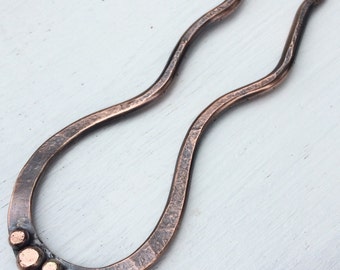 MEDIUM 5” Copper Hair Fork - Rustic Hand Forged Custom Hair Stick / Bun Holder - Eco Friendly Metal Hair Accessory