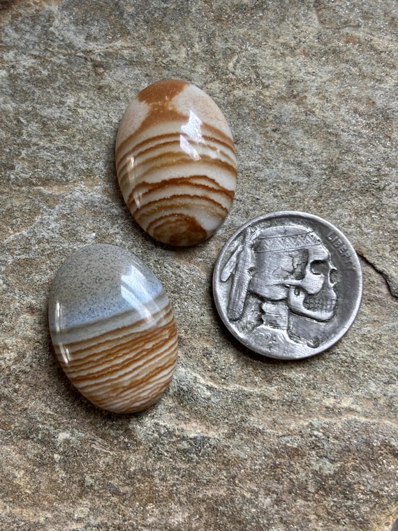 Picture Jasper Cabochon Pair 25x18x6mm