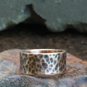 Hammered Copper Band - Rustic Hand Forged BOHO Wedding Ring - 7th Anniversary Jewelry Gifts for Men or Women