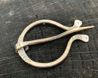 Penannular Brooch / Shawl or Cloak Pin - Hand Forged Rustic Gold Brass - Celtic / Viking / Scottish Highland Style - Cosplay Jewelry