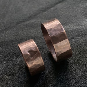 7th Anniversary His & Hers Copper Ring Set - 9mm Wedding Band Set - Unique Rustic Custom Stamped Personalized Couple's Jewelry
