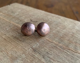 Large Solid Copper "Pearl" 10mm Studs - Unisex Minimalist Earrings for Men Women - Simple Celtic Viking Style Jewelry - 7th Anniversary Gift