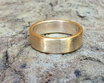 6mm Gold Brass Wedding Band - Raw Brushed Brass Men's or Women's Wedding Ring - Thick Chunky Alternative Unisex Jewelry 7th Anniversary Gift