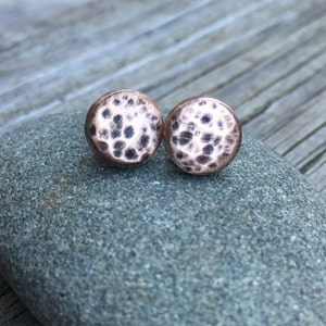 Round Hammered Copper Studs - .925 Sterling Post Earrings - Rustic Copper Finish in 10mm or 6mm - Rustic Minimalist Artisan Crafted Jewelry
