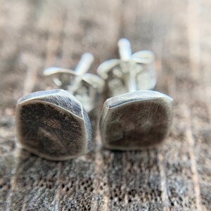 Rustic Sterling Silver Studs - Organic Oxidized Silver 6mm Earrings for Men or Women - Simple Everyday Wear Unisex Jewelry Gifts image 4