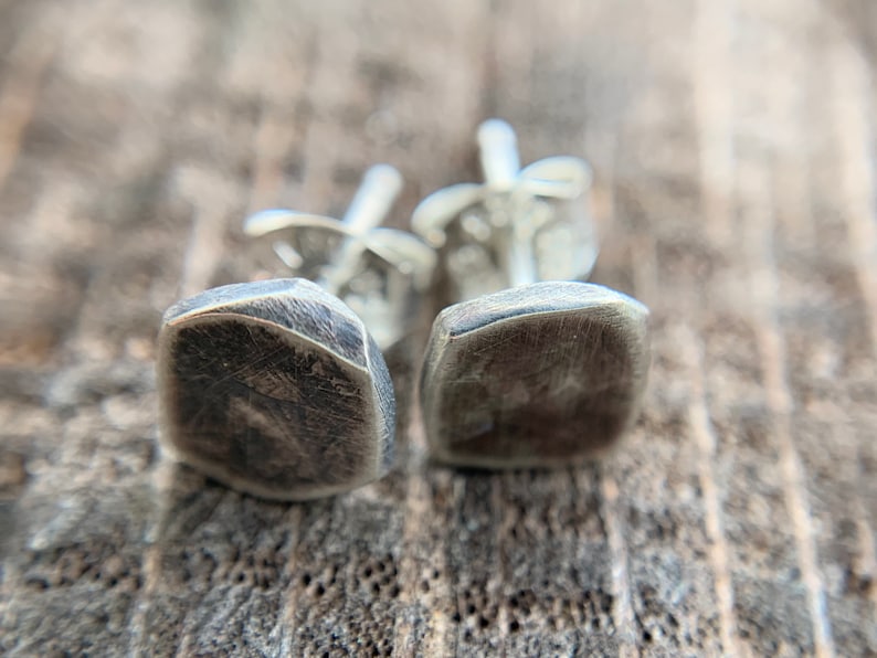 Rustic Sterling Silver Studs - Organic Oxidized Silver 6mm Earrings for Men or Women - Simple Everyday Wear Unisex Jewelry Gifts image 4