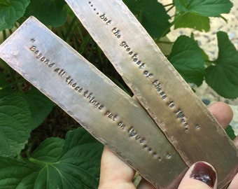 7th Anniversary Copper Bookmark - Set of 2 Stamped Love Notes - Bible Study / Christian Couple His & Hers Wedding or Housewarming Gift