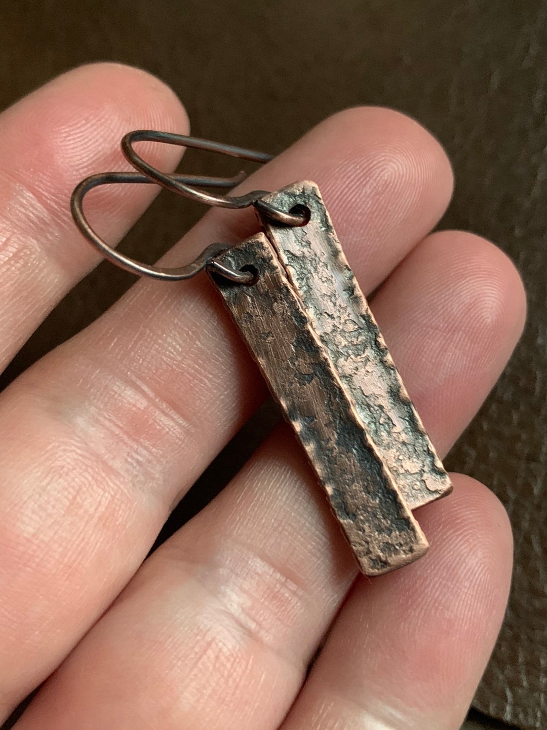 Unique Copper Bar Earrings Hand & Textured Rustic Etsy