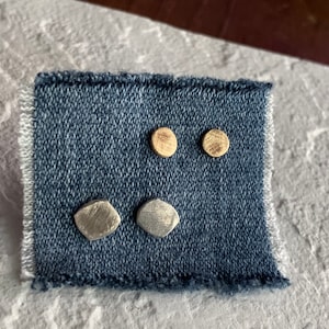 Silver & Gold Stud Earring Set of 4 - Sterling Silver Organic 8mm Chunky Stud w/ 5mm Brushed Brass Stud - Unisex Minimalist Jewelry