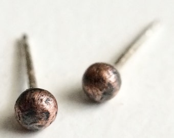 Tiny Copper Earrings - Small 3mm Round Solid Copper Ball Post Earrings in Oxidized or Raw Finish - Unisex Jewelry Gifts for Him or Her