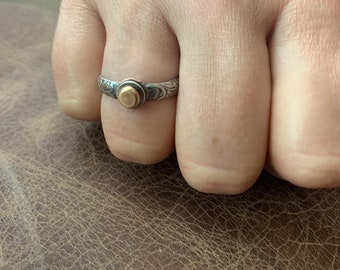 Cairn Stone Stack Ring Custom Size w/ Floral Band - Unique Feminine Mixed Metal Jewelry - Sterling Silver & Gold Bronze