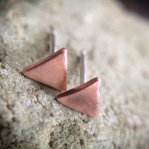 Tiny Copper Studs - 5mm Triangle Earrings w/ Sterling Silver Posts - Small Simple Minimalist Everyday Jewelry
