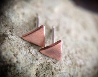 Tiny Copper Studs - 5mm Triangle Earrings w/ Sterling Silver Posts - Small Simple Minimalist Everyday Jewelry