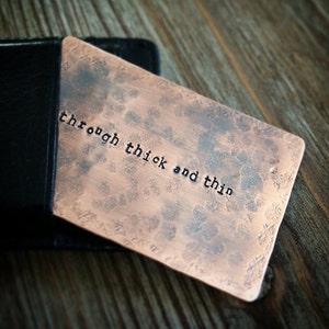 Copper Wallet Card - Rustic Hand Stamped Personalized Quote or Love Note - 7th Anniversary Gift - Unique Gitf for Him or Her