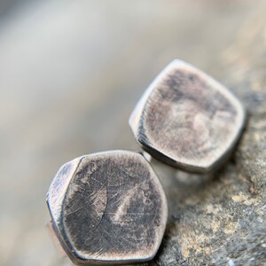 Rustic Sterling Silver Studs - Organic Oxidized Silver 6mm Earrings for Men or Women - Simple Everyday Wear Unisex Jewelry Gifts image 3