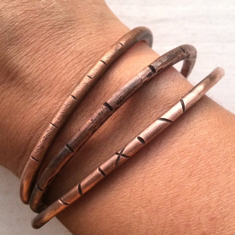 Thin Copper Wrist Cuff Rustic Distressed Copper Stacking - Etsy