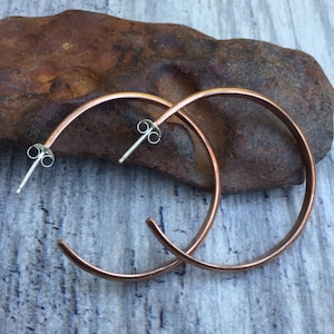 Simple Raw Copper Hoops - Large Minimalist Open Hoop Post Earrings for Everyday Wear - 1.5&quot; or Custom Sizes Available