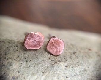 Rustic Copper Studs 5mm - Unique Organic Recycled Earrings - Simple Unisex Everyday Wear Jewelry for Men or Women - 7th Anniversary Gift