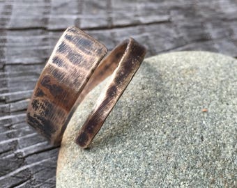 Simple Celtic Bronze Ring - Minimalist Rustic Gold Band - Hand Forged Unisex Men's or Women's 8th Anniversary Jewelry