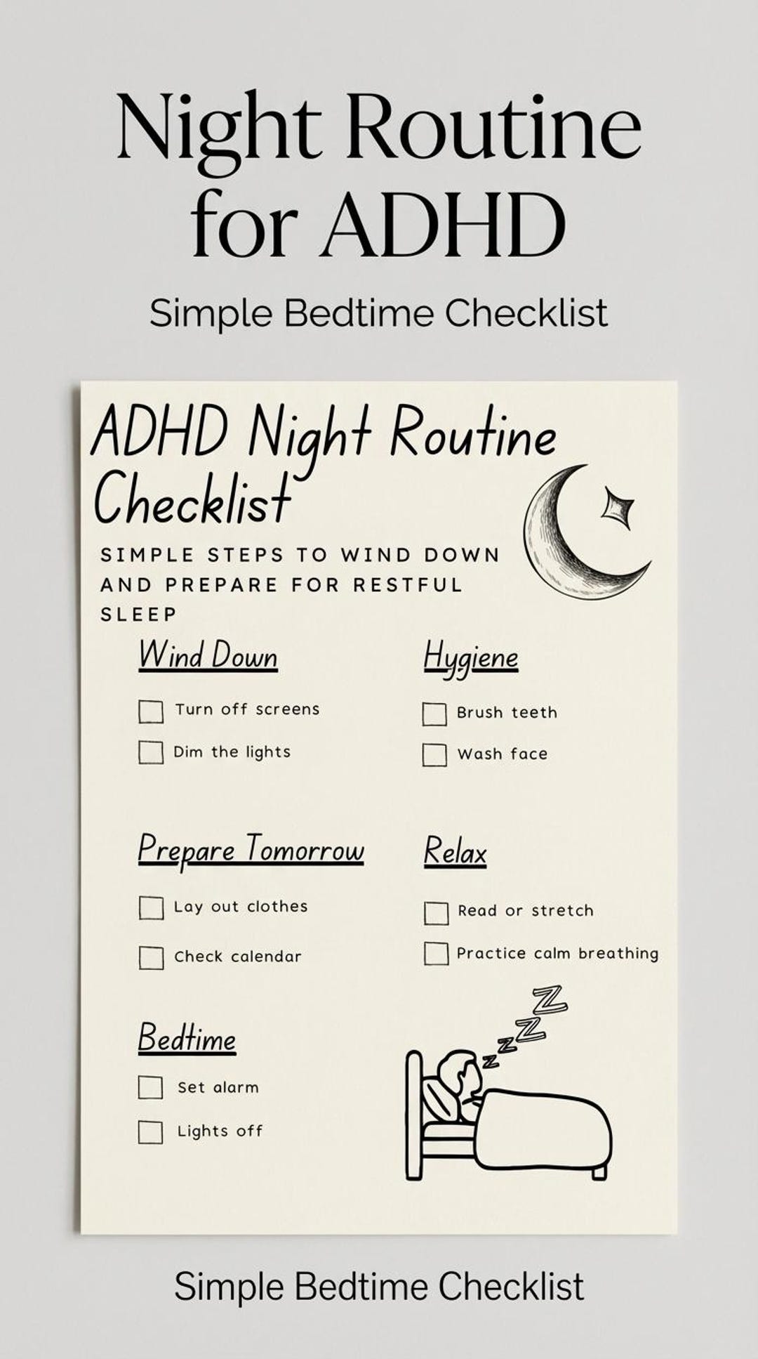 ADHD Night Routine Checklist | Simple Bedtime Planner (digital Download ...