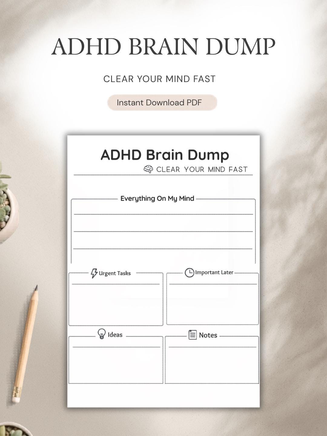 ADHD Brain Dump Worksheet | Mental Declutter Planner (PDF Download) - Etsy