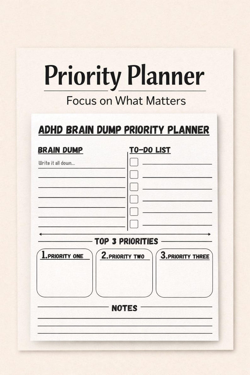 ADHD Priority Planner: Brain Dump Printable for Focus & Organization - Etsy