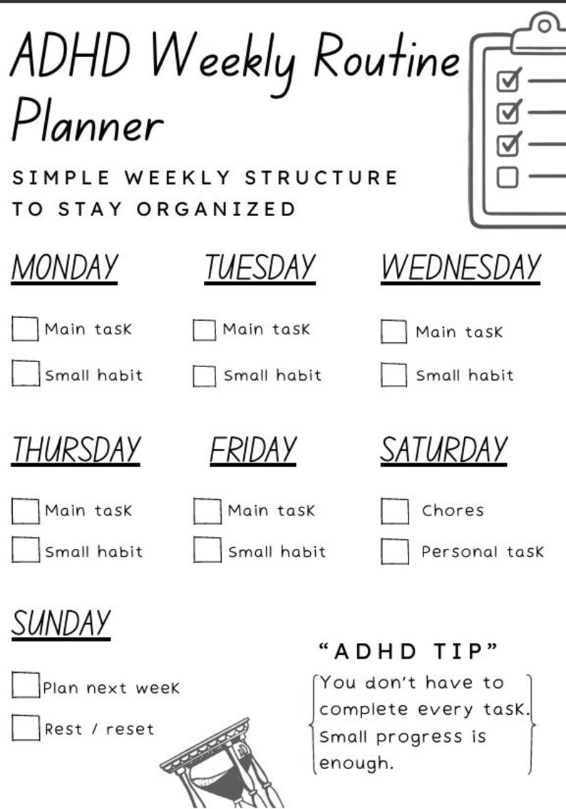 ADHD Weekly Reset Checklist Printable | Planner Organizer Productivity ...