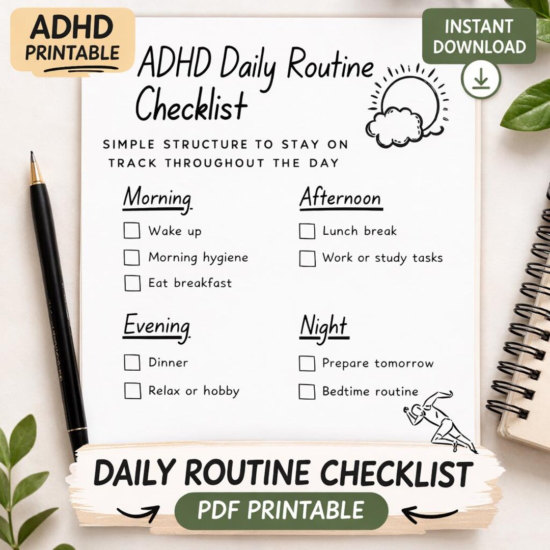 Adhd Routine Checklist ADHD Daily Routine Checklist Printable | Structured Schedule Planner ...