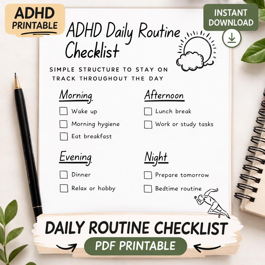 ADHD Daily Routine Checklist Printable | Structured Schedule Planner ...