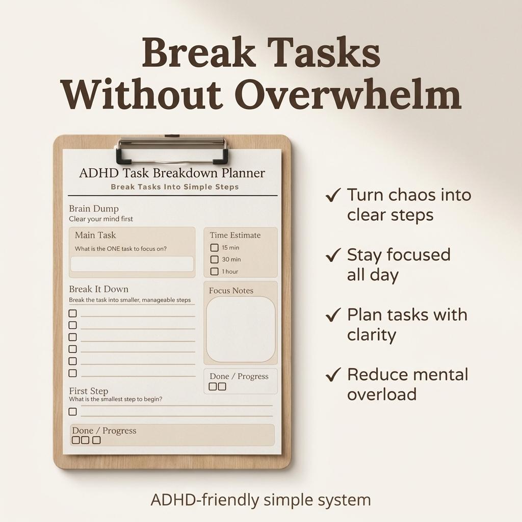 ADHD Task Breakdown Planner Printable | Time Blocking Worksheet | Focus ...