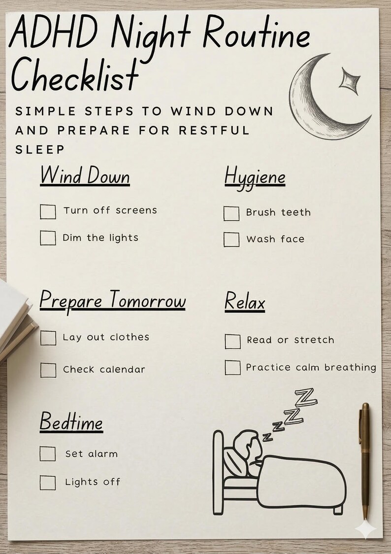 ADHD Night Routine Checklist | Simple Bedtime Planner (digital Download ...